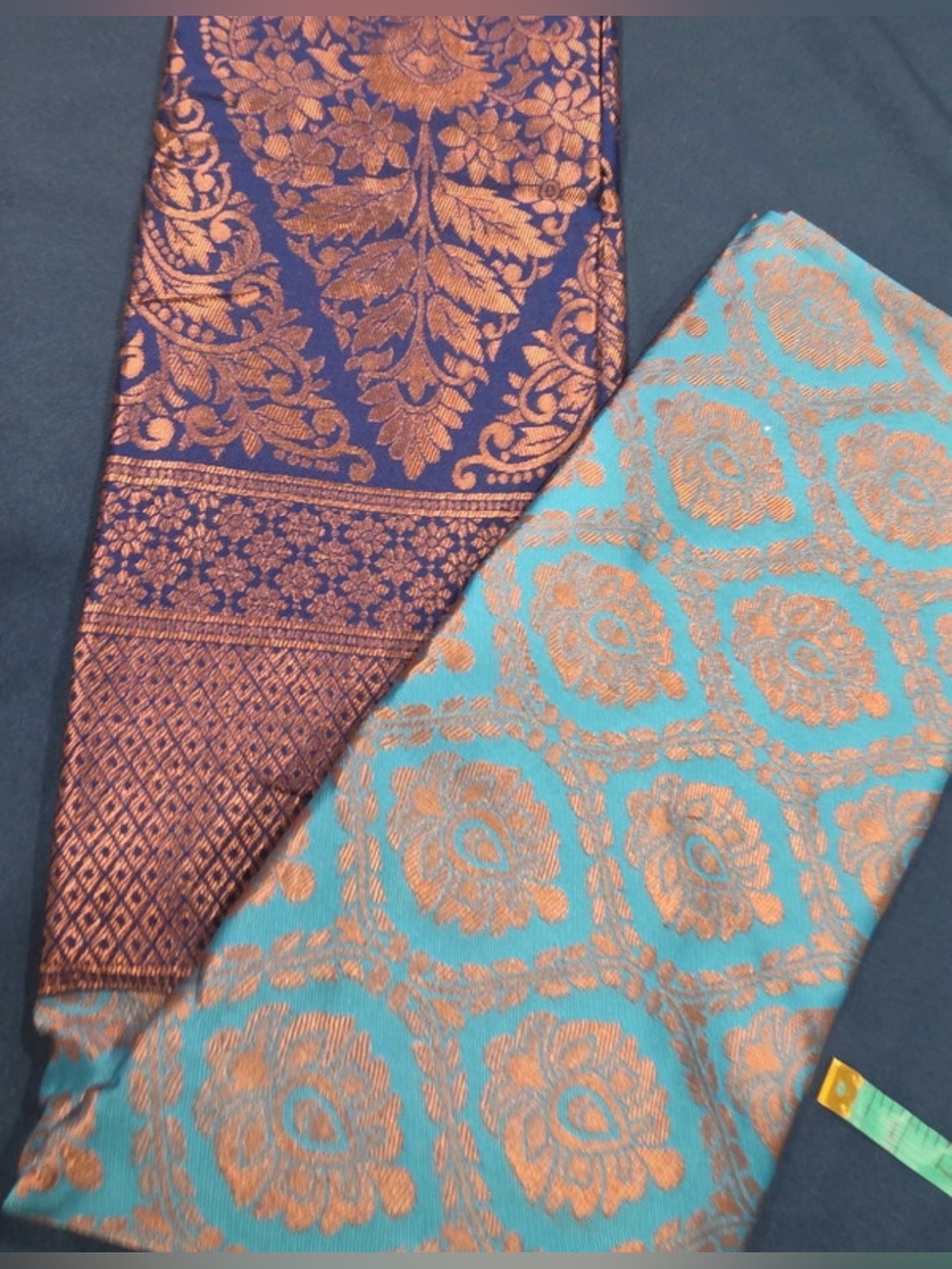 Blue and Copper Woven banarasee style Saree - Elegant Brocade Finish